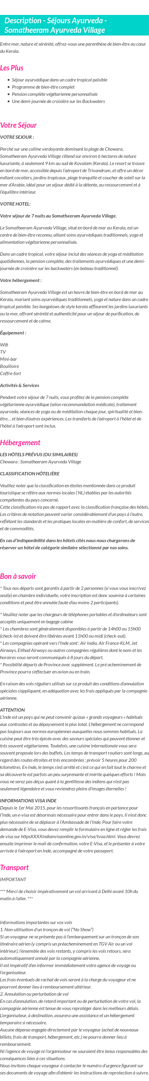 Détails du séjour