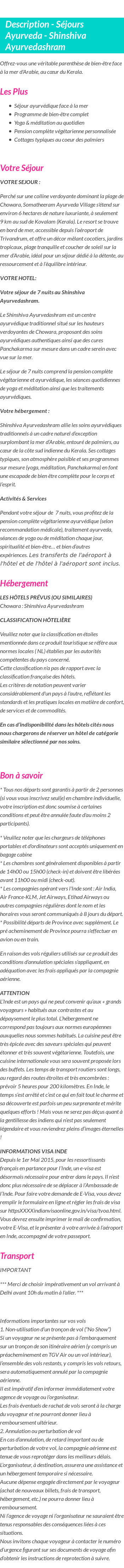 Détails du séjour