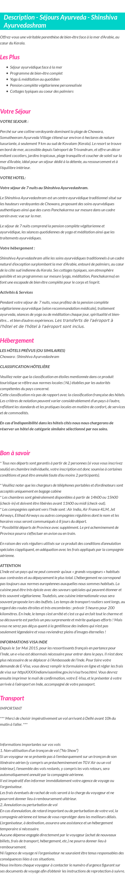 Détails du séjour