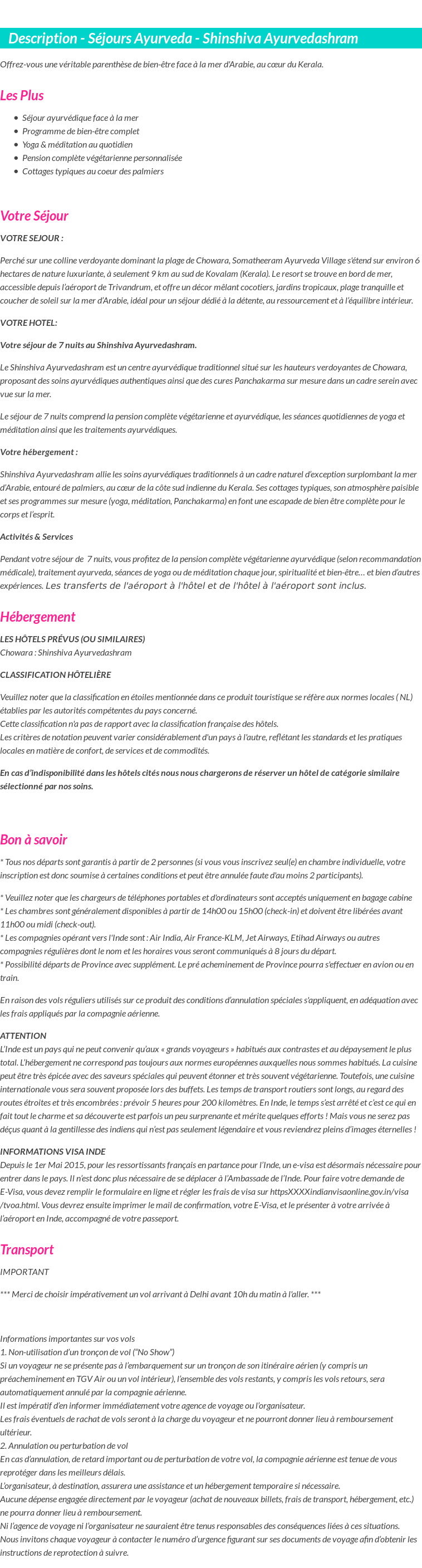Détails du séjour