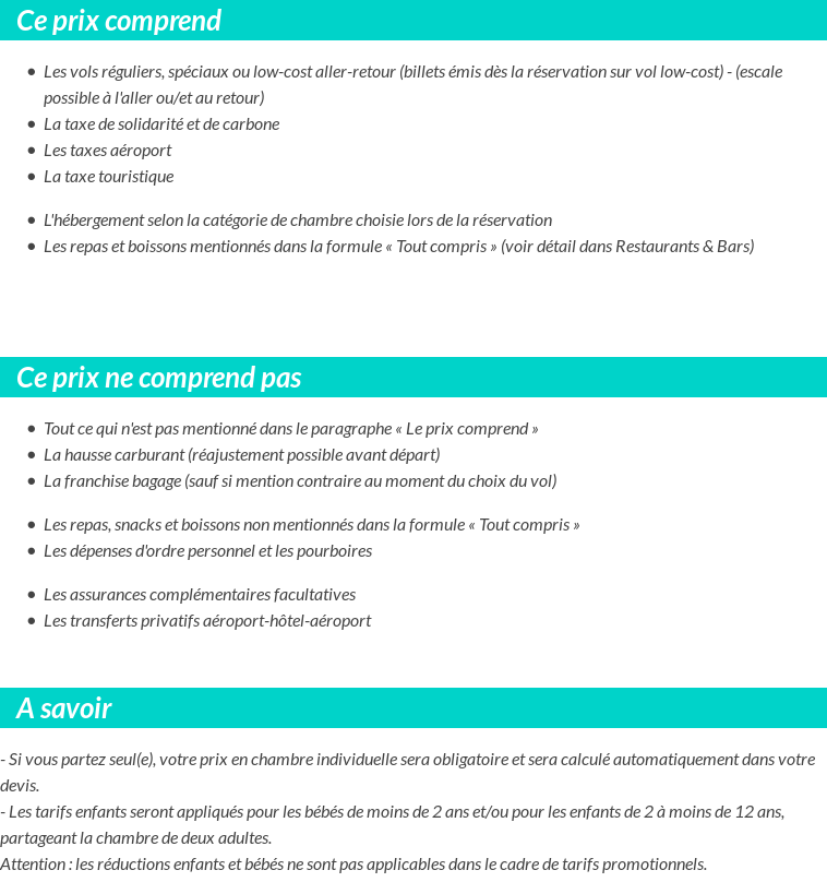Conditions tarifaires