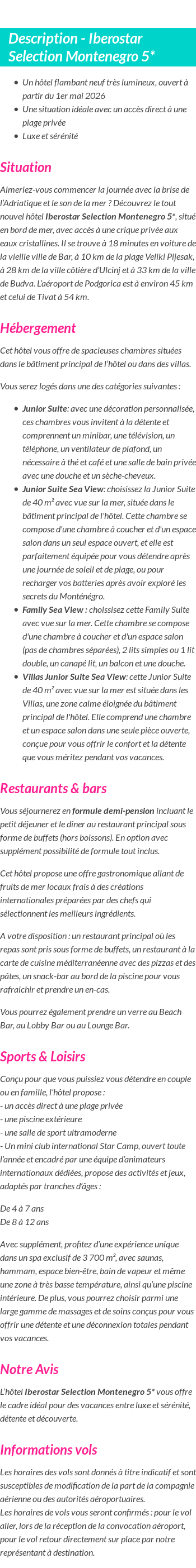 Détails du séjour