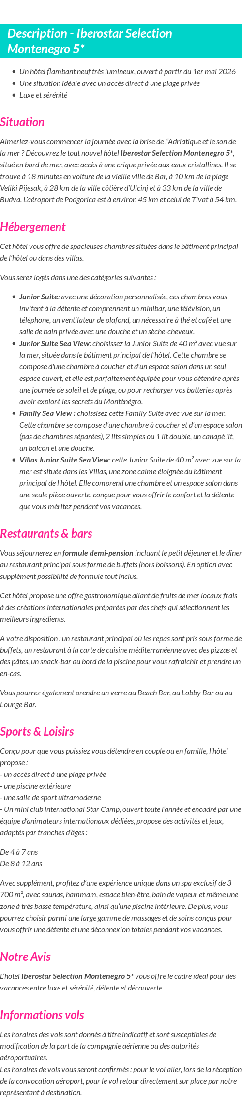 Détails du séjour