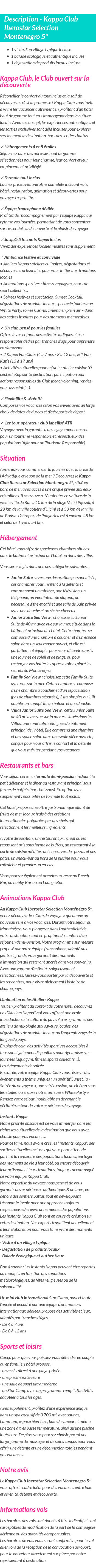 Détails du séjour