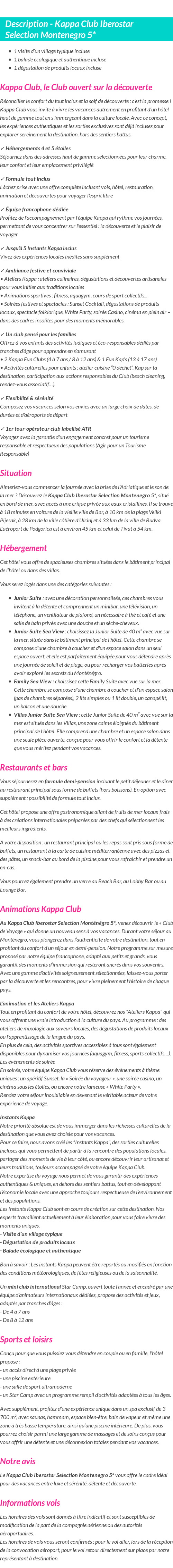 Détails du séjour