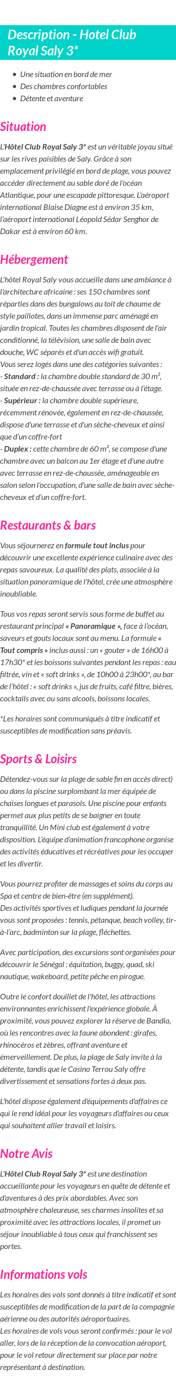 Détails du séjour