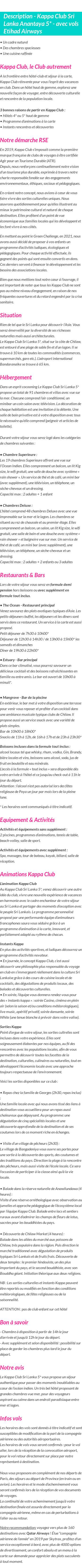 Détails du séjour