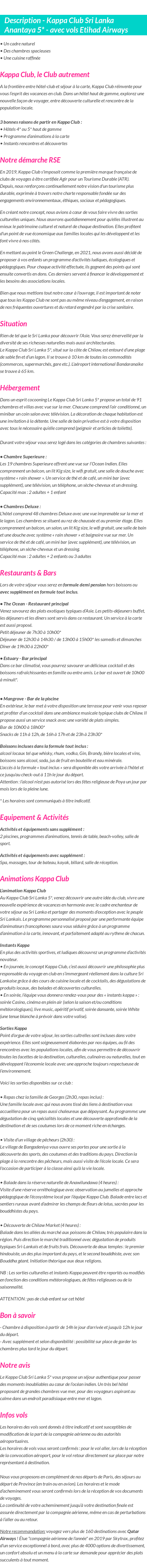 Détails du séjour