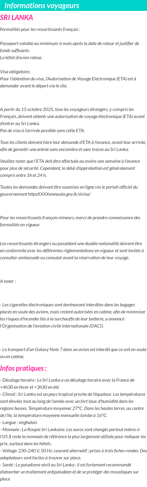 Formalités et infos voyageurs
