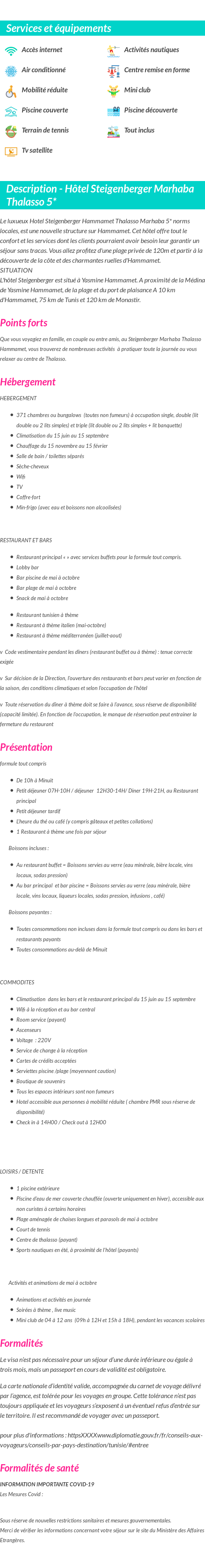 Détails du séjour