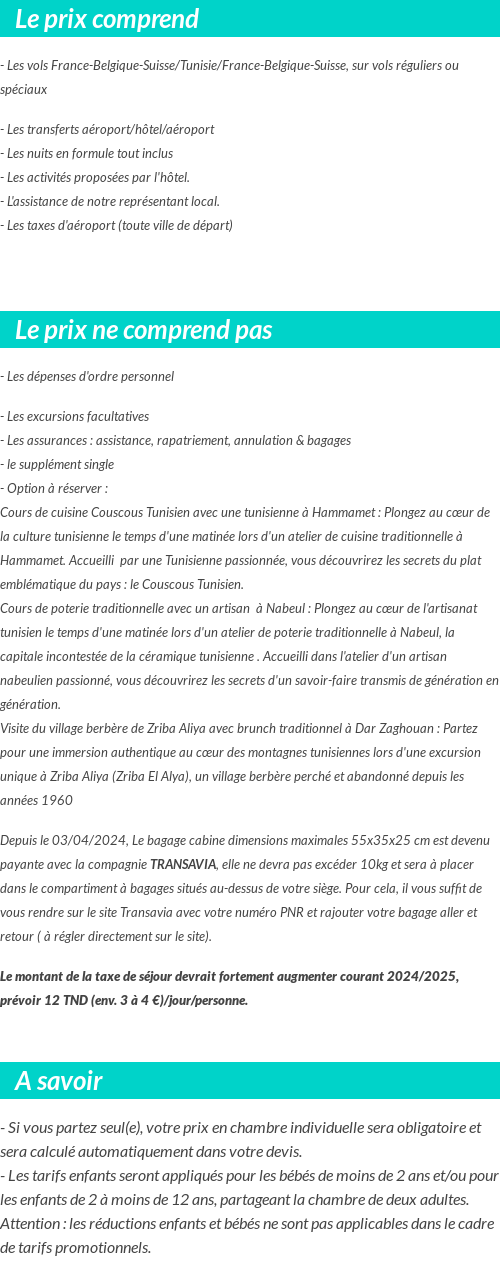 Conditions tarifaires