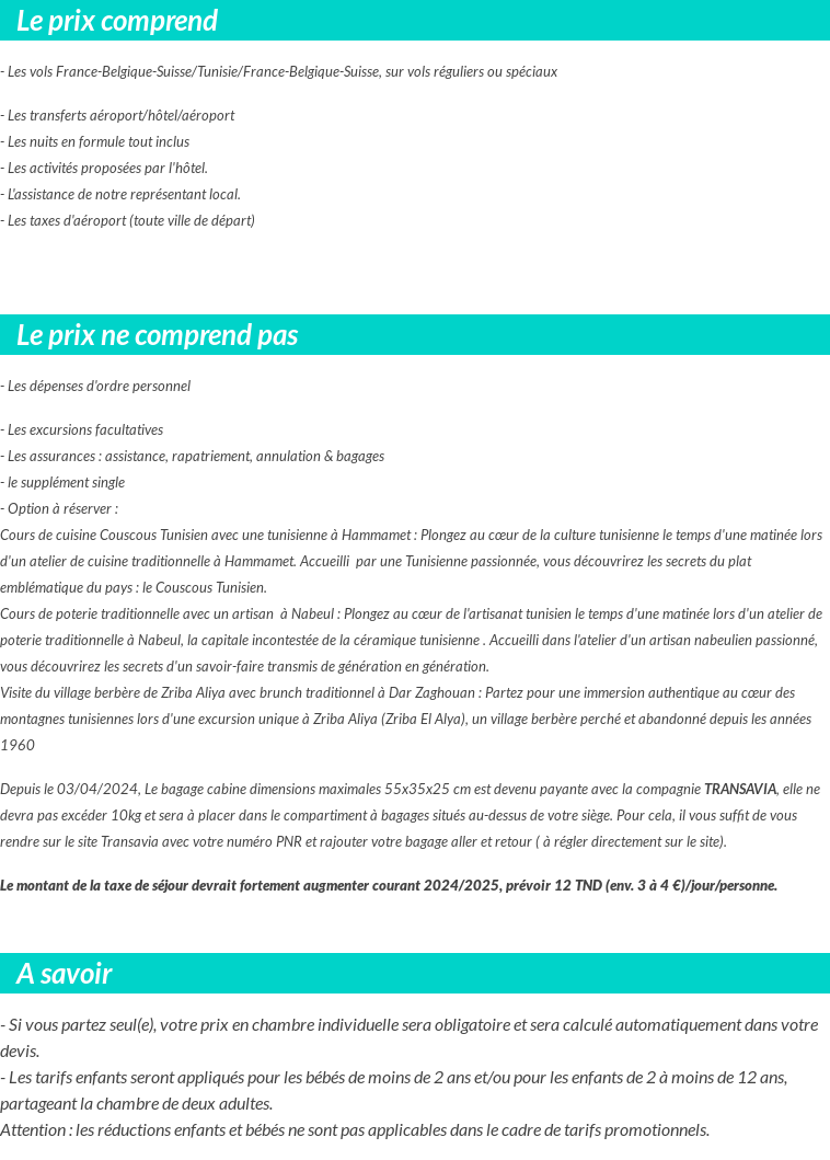 Conditions tarifaires
