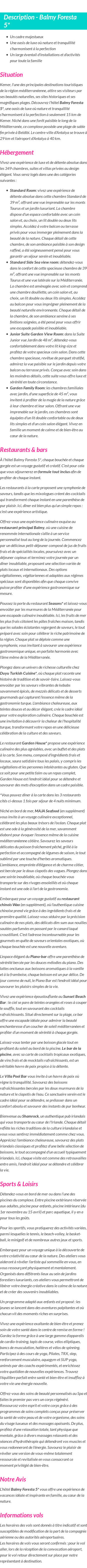 Détails du séjour