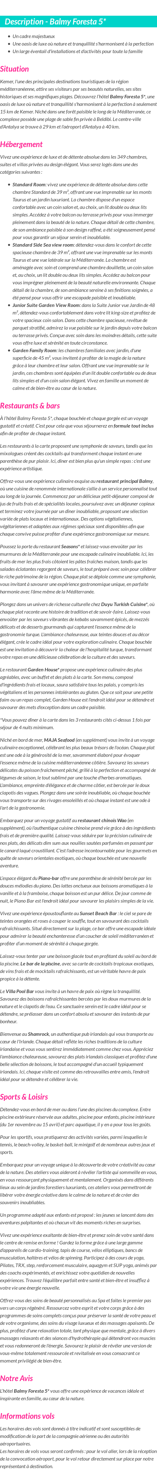 Détails du séjour