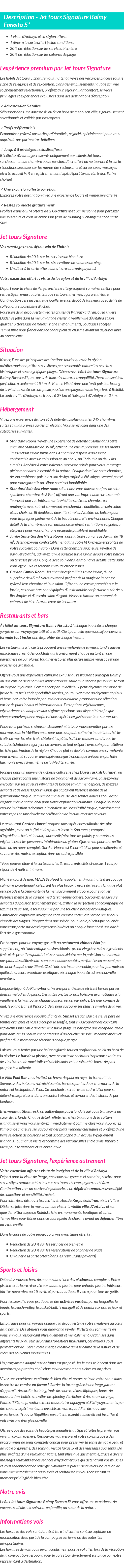 Détails du séjour
