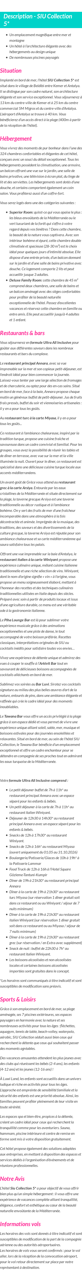 Détails du séjour