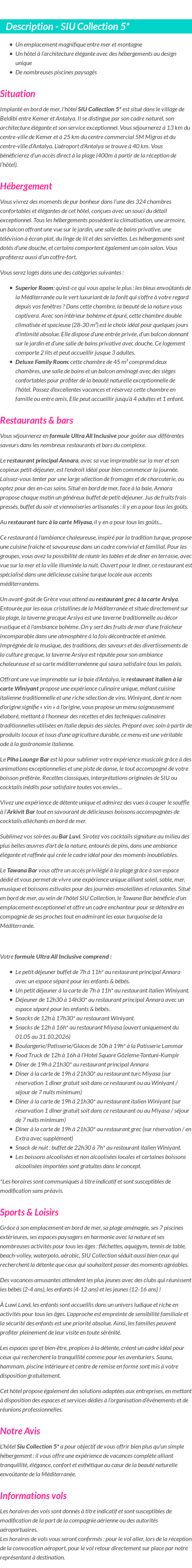 Détails du séjour