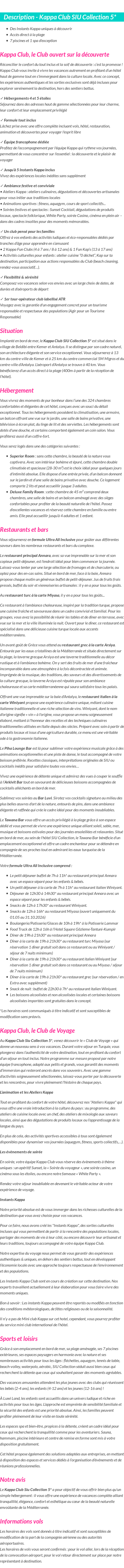 Détails du séjour