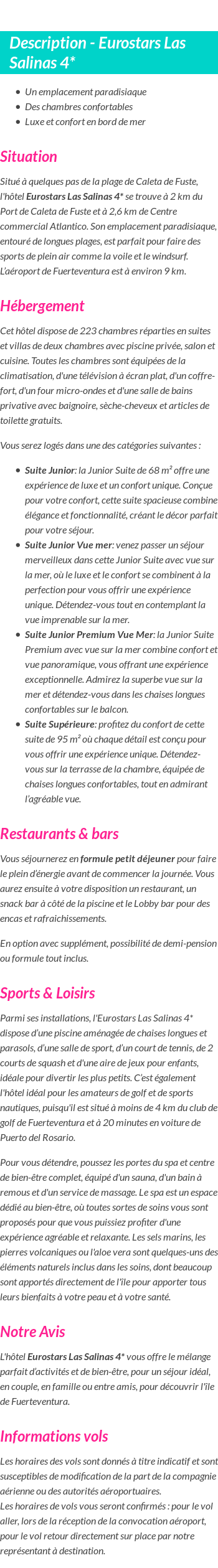 Détails du séjour