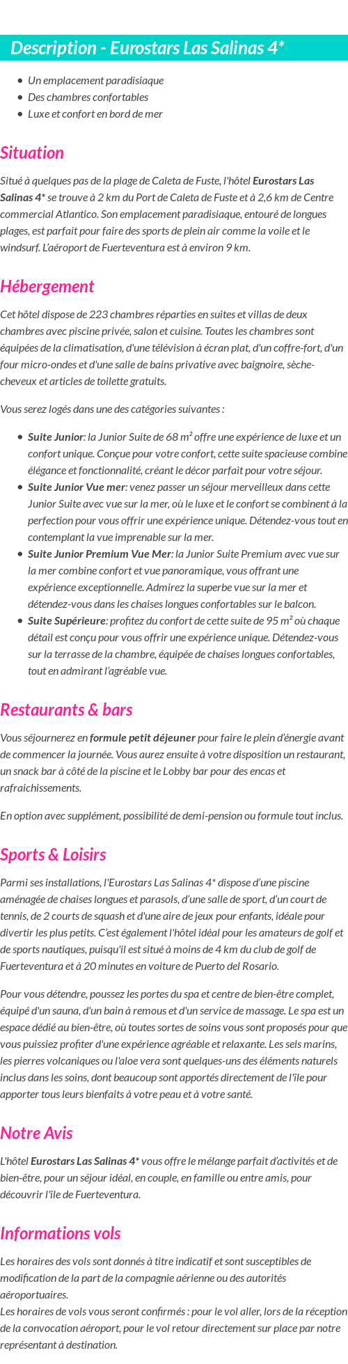 Détails du séjour