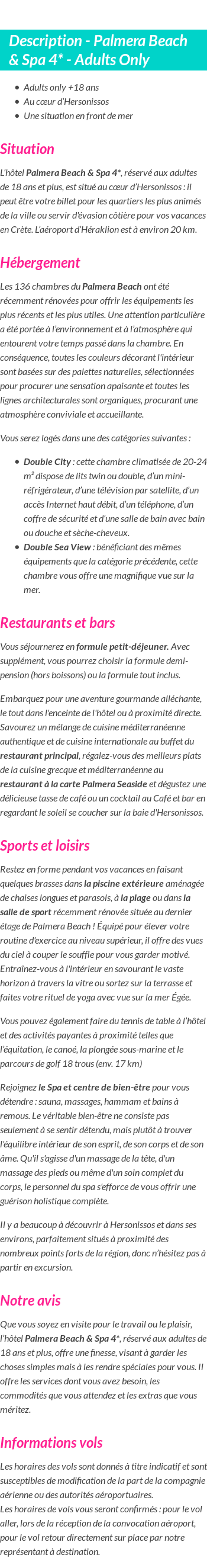 Détails du séjour
