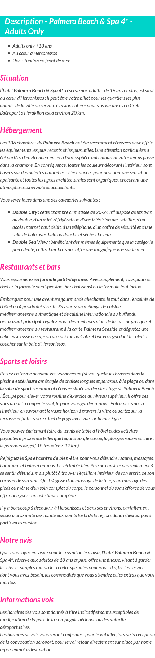 Détails du séjour