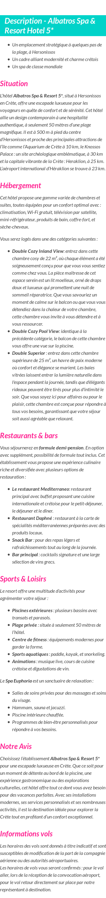 Détails du séjour