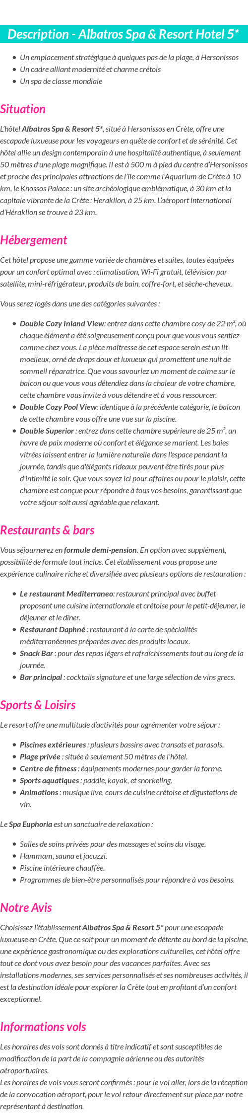 Détails du séjour