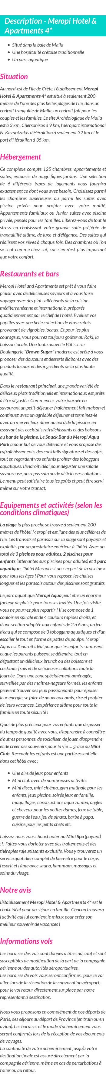 Détails du séjour