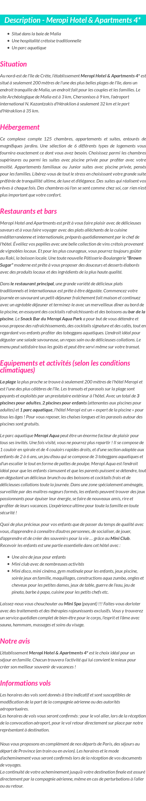 Détails du séjour