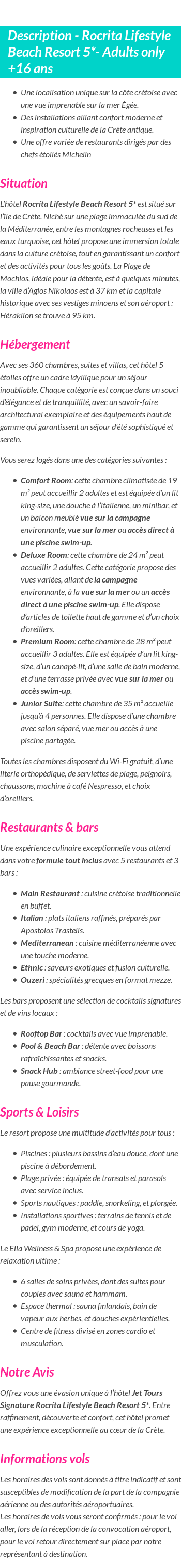 Détails du séjour