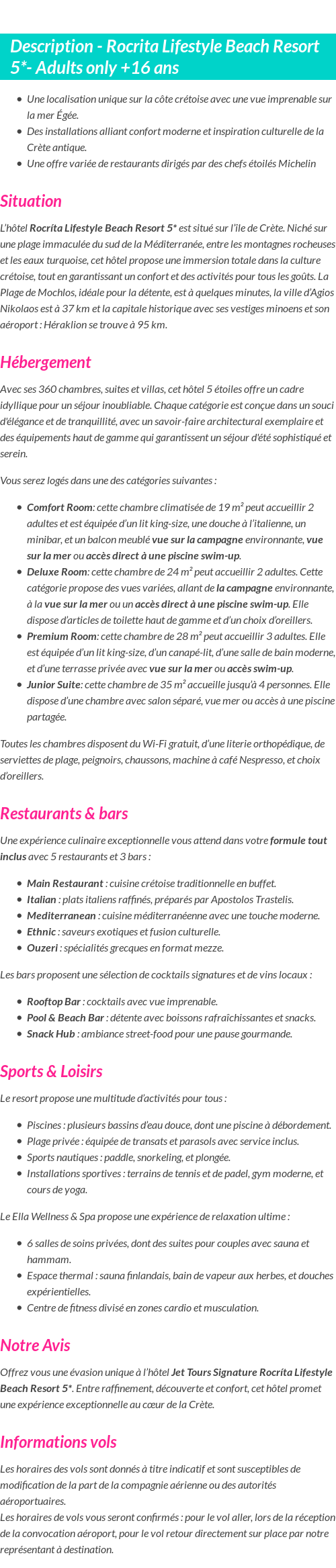Détails du séjour