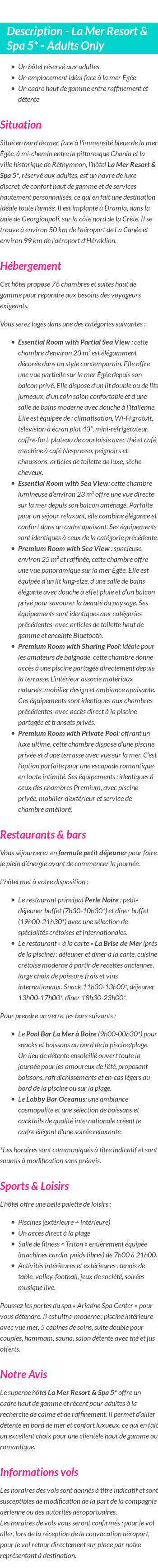 Détails du séjour