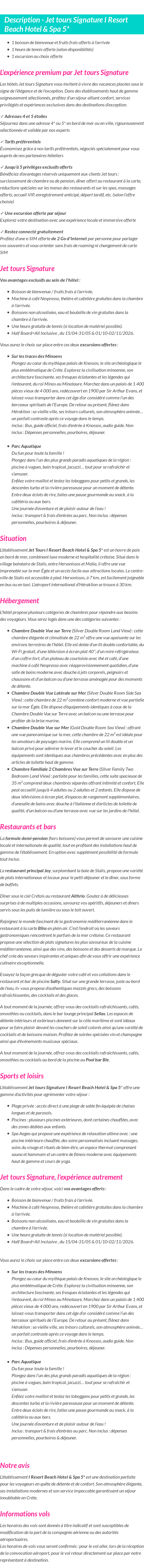 Détails du séjour