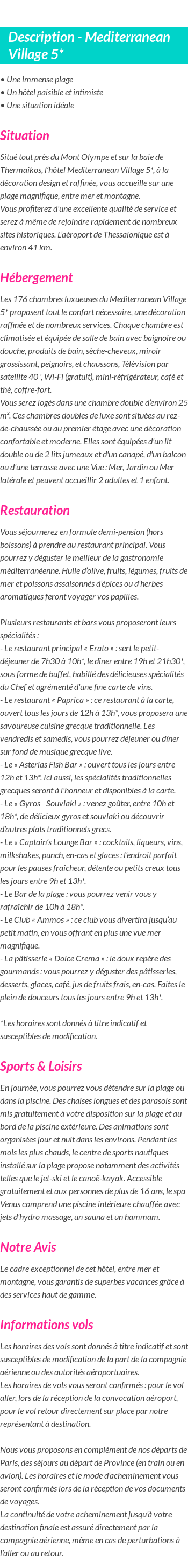 Détails du séjour