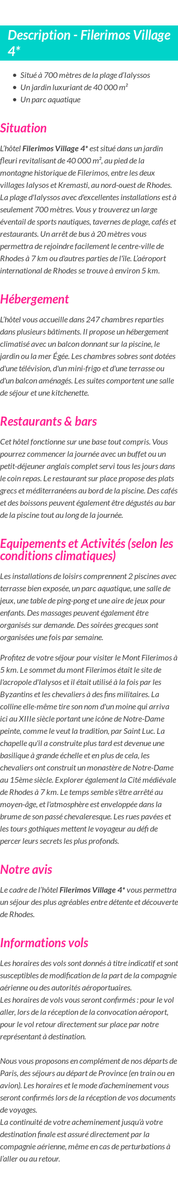 Détails du séjour