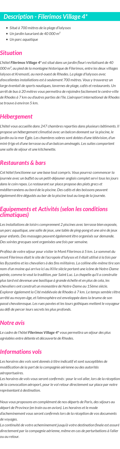 Détails du séjour