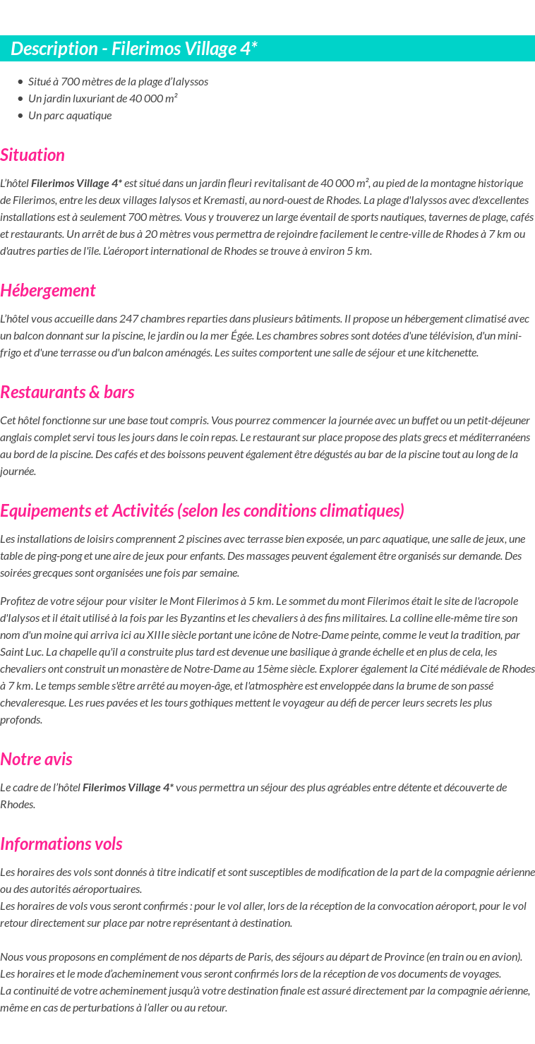 Détails du séjour