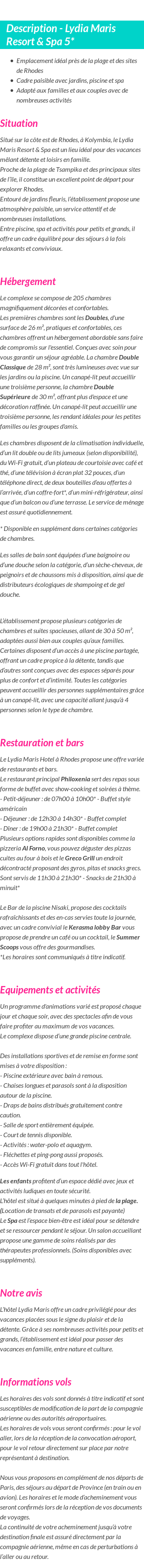 Détails du séjour