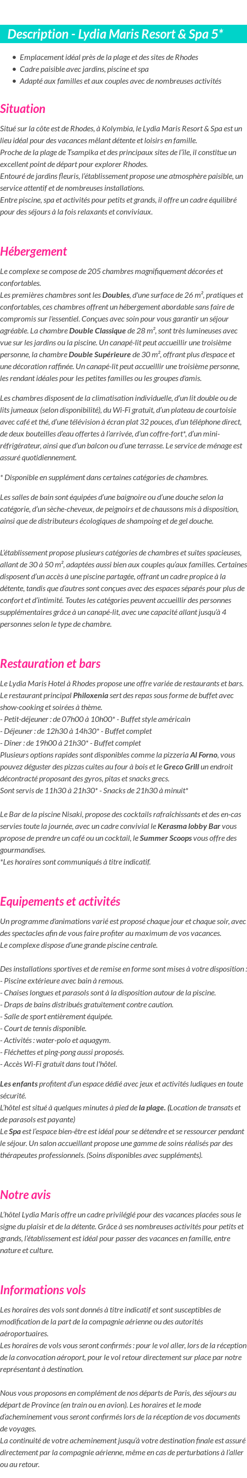 Détails du séjour