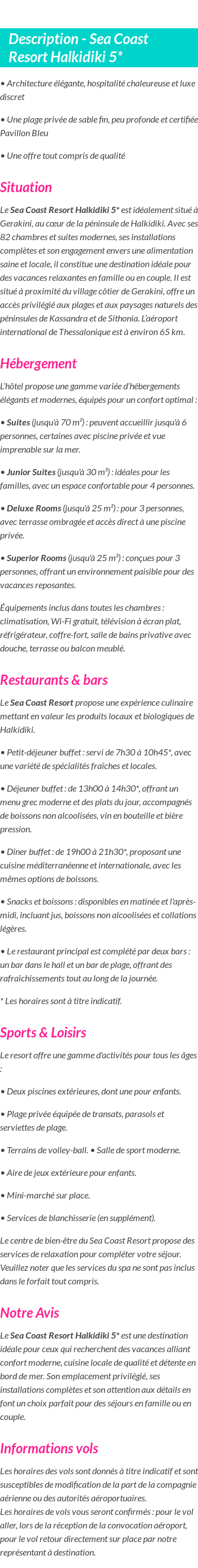 Détails du séjour