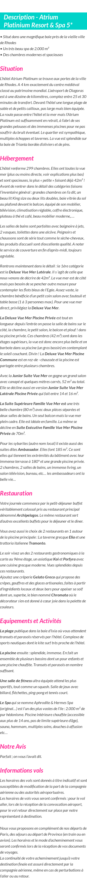 Détails du séjour