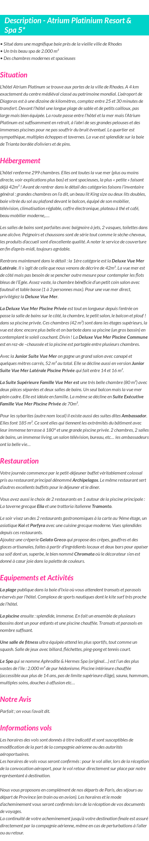 Détails du séjour