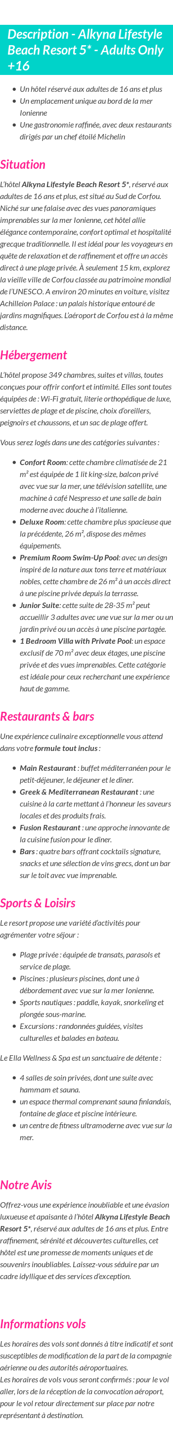 Détails du séjour