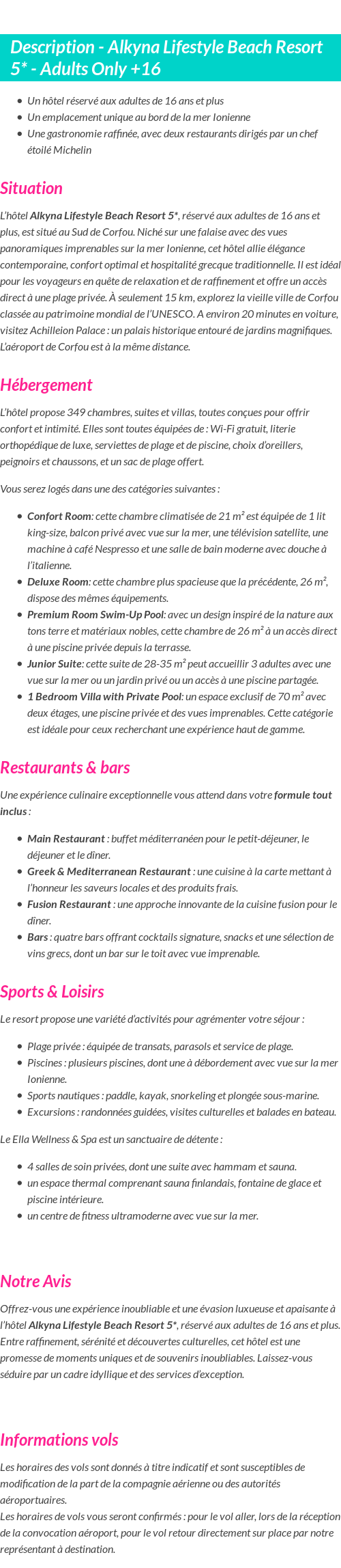 Détails du séjour
