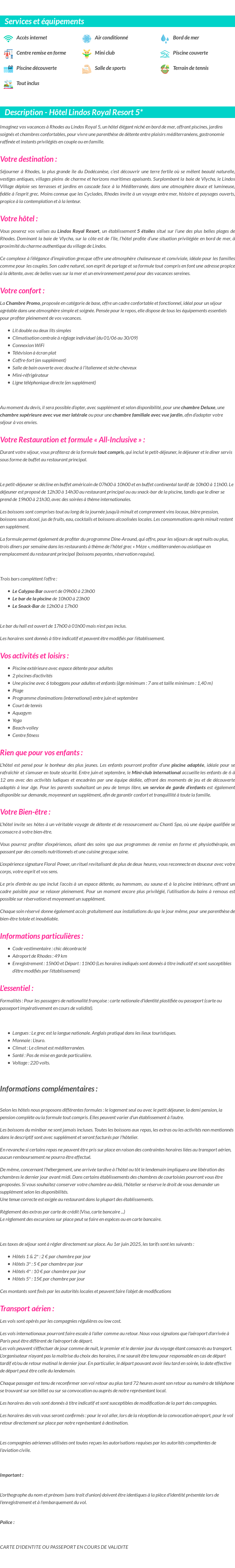 Détails du séjour
