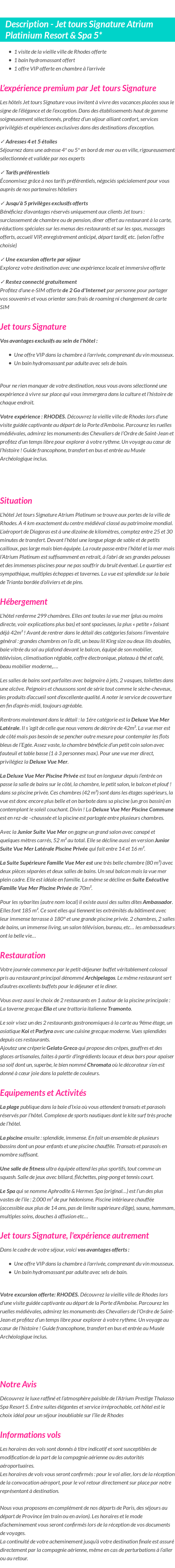 Détails du séjour