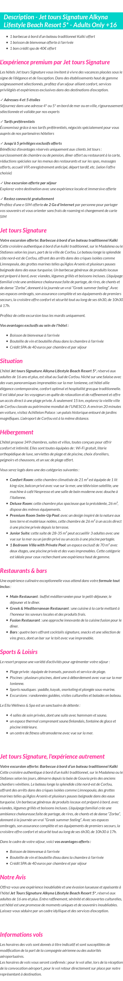 Détails du séjour