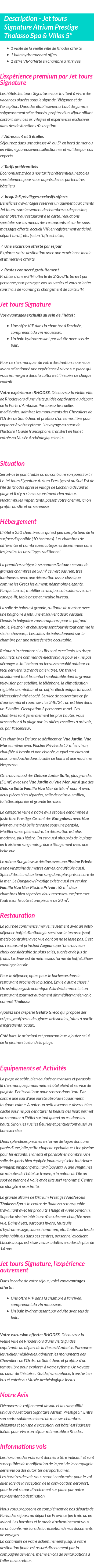 Détails du séjour