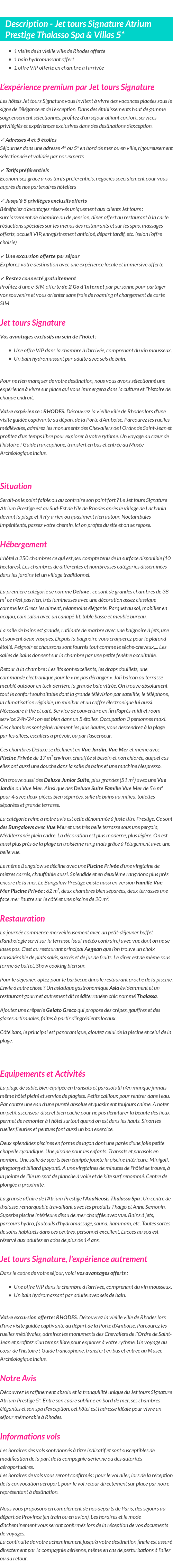 Détails du séjour